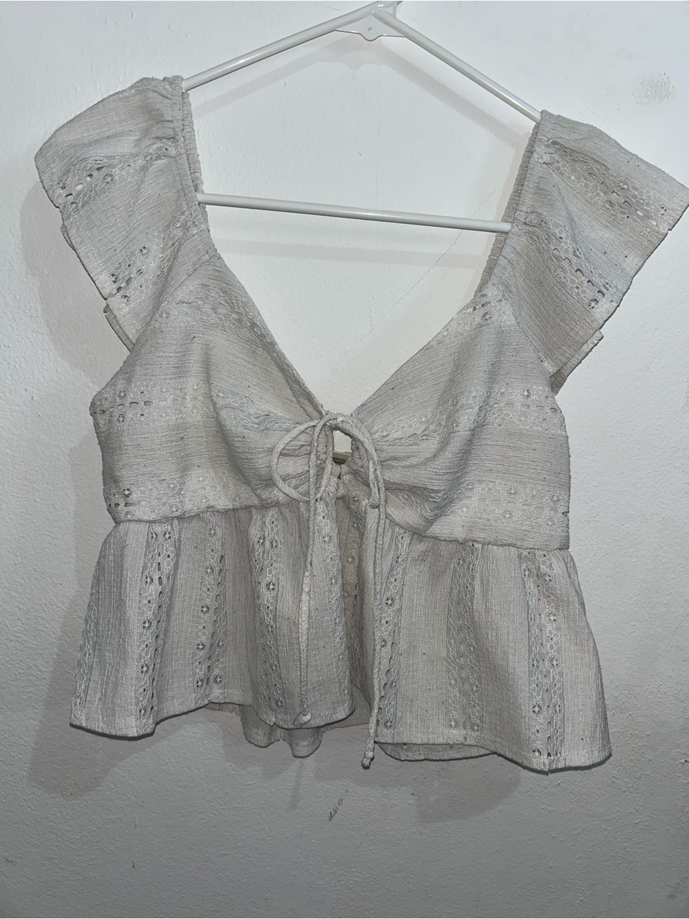 Women's Ivory Tie-Front Top